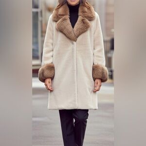 New Dennis Basso Ivory Beige Faux Fur Winter Coat - Made in USA